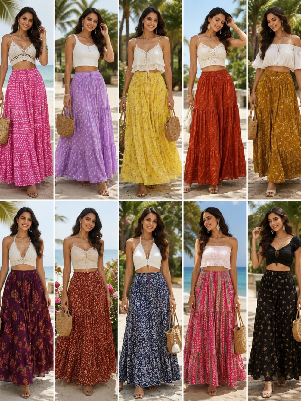 Women's Cotton Maxi Skirt | Boho Long Flowy Skirt Summer Skirt Long Flowy Skirt